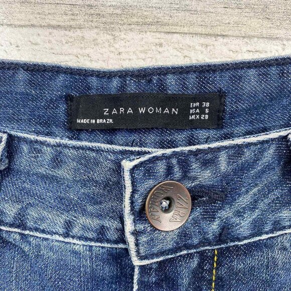 Zara Women Denim Shorts‎ Womens 6 Blue Distressed Studded Roll Hem - Picture 4 of 9